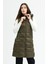 Kadın Haki Kapüşonlu Uzun Şişme Yelek 2