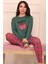Kadın Bonjour Sloganlı ve Altı Ekose Desenli Termal Pijama Takımı 2