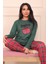 Kadın Bonjour Sloganlı ve Altı Ekose Desenli Termal Pijama Takımı 3