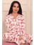 Kadın Fiyonk ve Nice Slogan Desenli Önü Düğmeli Uzun Kol Altı Uzun Süet Pijama Takımı 2
