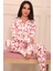 Kadın Fiyonk ve Nice Slogan Desenli Önü Düğmeli Uzun Kol Altı Uzun Süet Pijama Takımı 4
