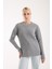 Kadın Gri Selanik Örgü Bisiklet Yaka Simli Triko Kazak 1