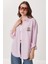 Nakışlı Çizgili Oversize Poplin Gömlek LXA0008 Pembe 2