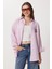Nakışlı Çizgili Oversize Poplin Gömlek LXA0008 Pembe 3