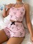 Pembe Fiyonklu Askılı Şortlu Kadın Pijama Takımı, Yumuşak Kumaş, Şık Detaylar,yazlık Kadın Pijama 5