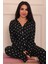 Kadın Puantiye Desenli Önü Düğmeli Uzun Kol Altı Uzun Süet Pijama Takımı 2