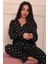 Kadın Puantiye Desenli Önü Düğmeli Uzun Kol Altı Uzun Süet Pijama Takımı 3