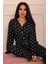 Kadın Puantiye Desenli Önü Düğmeli Uzun Kol Altı Uzun Süet Pijama Takımı 4