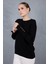 Kadın Siyah Çıtçıtlı Kollu Bisiklet Yaka Triko Bluz 1