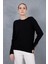 Kadın Siyah Çıtçıtlı Kollu Bisiklet Yaka Triko Bluz 2