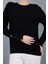 Kadın Siyah Çıtçıtlı Kollu Bisiklet Yaka Triko Bluz 5