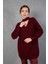 Kadın Bordo Simli Selanik Örgü Reglan Balon Kollu Choker Yaka Triko Kazak 4