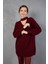 Kadın Bordo Simli Selanik Örgü Reglan Balon Kollu Choker Yaka Triko Kazak 5