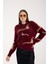 Kadın Bordo Sakal Iplik Inci Detaylı Bisiklet Yaka Triko Kazak 3