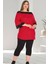 Lady Büyük Beden Kırmızı Kısa Kollu Kapri Pijama Takımı 1