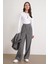 4754 Kadın Çizgili Çapraz Bel Pantolon Gri 3