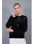 Kadın Siyah Sakal Iplik Taş ve Inci Detaylı Bisiklet Yaka Triko Kazak 1