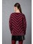 Kadın Bordo Geniş Manşetli Bisiklet Yaka Sim Desenli Triko Bluz 5