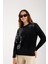 Kadın Siyah Sakal Iplik Boncuk Nakışlı Bisiklet Yaka Triko Bluz 5