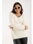 Kadın Ekru Elit Viskon Kumaş Kontrast Sim Biyeli V Yaka Triko Bluz 1