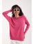 Kadın Fuşya Viskon Vortex Iplik Taş Detaylı Bisiklet Yaka Simli Triko Bluz 1