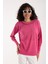 Kadın Fuşya Viskon Vortex Iplik Taş Detaylı Bisiklet Yaka Simli Triko Bluz 2