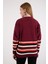 Kadın Bordo Çizgili Bisiklet Yaka Şönil Kadife Triko Kazak 4