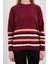 Kadın Bordo Çizgili Bisiklet Yaka Şönil Kadife Triko Kazak 5
