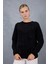 Kadın Siyah Sakal Iplik Inci Detaylı Bisiklet Yaka Triko Kazak 2