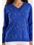 Kadın Saks Mavisi Elit Viskon Kumaş Taş Detaylı Sim Biyeli Yan Yırtmaçlı V Yaka Triko Bluz 3