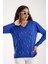 Kadın Saks Mavisi Elit Viskon Kumaş Taş Detaylı Sim Biyeli Yan Yırtmaçlı V Yaka Triko Bluz 4