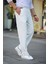 Erkek Cizgili Dokuma Krep Jogger Buggy Pantalon Rahat Kalıp - Beyaz 2
