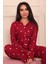 Kadın Yıldız Desenli Önü Düğmeli Uzun Kol Altı Uzun Süet Pijama Takımı 2