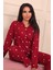Kadın Yıldız Desenli Önü Düğmeli Uzun Kol Altı Uzun Süet Pijama Takımı 3