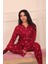 Kadın Yıldız Desenli Önü Düğmeli Uzun Kol Altı Uzun Süet Pijama Takımı 4