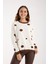 Kadın Beyaz Puantiyeli Şönil Kadife Bisiklet Yaka Triko Kazak 4