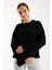 Kadın Siyah Selanik Örgü Bisiklet Yaka Simli Oversize Triko Kazak 2