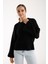 Kadın Siyah Selanik Örgü Bisiklet Yaka Simli Oversize Triko Kazak 4
