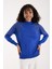 Kadın Saks Mavisi Viskon Kumaş Taş Detaylı Omuzlar Yarım Balıkçı Yaka Triko Bluz 3