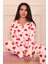 Kadın Kalp Desenli Önü Düğmeli Uzun Kol Altı Uzun Süet Pijama Takımı 1