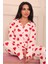 Kadın Kalp Desenli Önü Düğmeli Uzun Kol Altı Uzun Süet Pijama Takımı 3