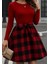 Kadın Uzun Kollu Bisiklet Yaka Üst Viskon Alt Ekose Kısa Elbise 2