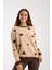 Kadın Krem Puantiyeli Şönil Kadife Bisiklet Yaka Triko Kazak 3