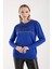 Kadın Saks Mavisi Elit Viskon Kumaş Taş Detaylı Bisiklet Yaka Triko Bluz 1