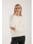 Kadın Ekru Sakal Iplik Bisiklet Yaka Triko Kazak 1