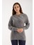 Kadın Gri Simli Sakal Iplik Balon Kollu Bisiklet Yaka Triko Kazak 1