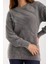 Kadın Gri Simli Sakal Iplik Balon Kollu Bisiklet Yaka Triko Kazak 3