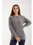 Kadın Gri Simli Sakal Iplik Balon Kollu Bisiklet Yaka Triko Kazak 4