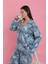 - Kadın Büyük Beden Mavi Tropikal Desenli Düğmeli Pijama Takımı 2