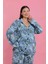 - Kadın Büyük Beden Mavi Tropikal Desenli Düğmeli Pijama Takımı 4